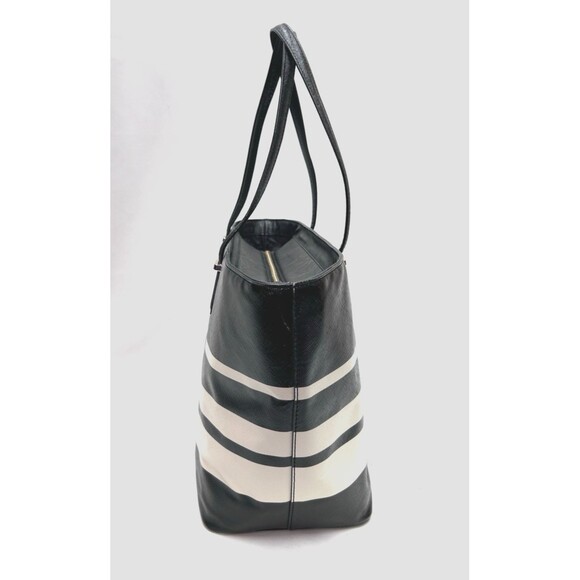 Vintage Kate Spade Black White Striped Large Structured Travel Tote Bag Classic - Picture 3 of 15